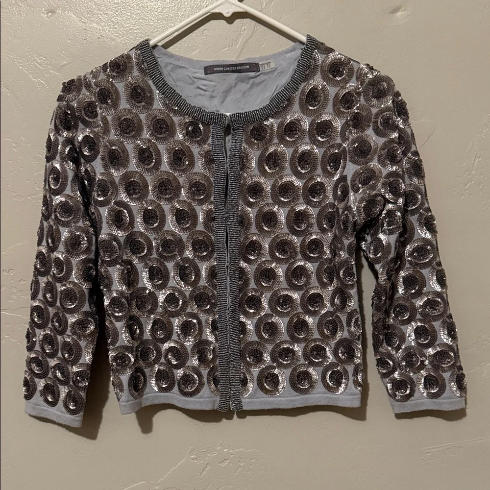 Boden Limited Edition Gray Cardigan Jacket with Sequins and Beaded Trim 2 - Picture 1 of 7